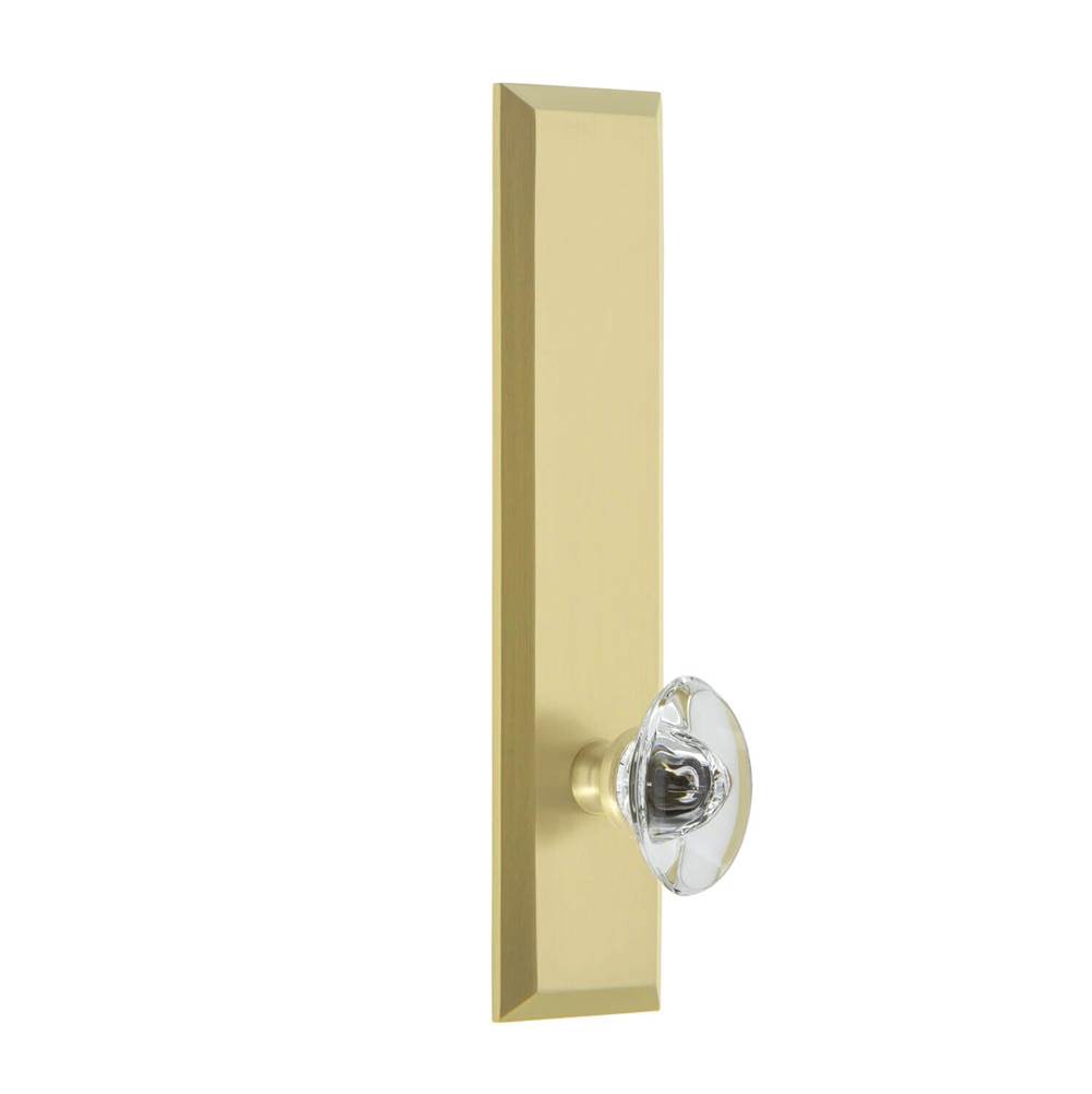 Grandeur Hardware Fifth Avenue Tall Plate Privacy with Provence Knob in Satin Brass