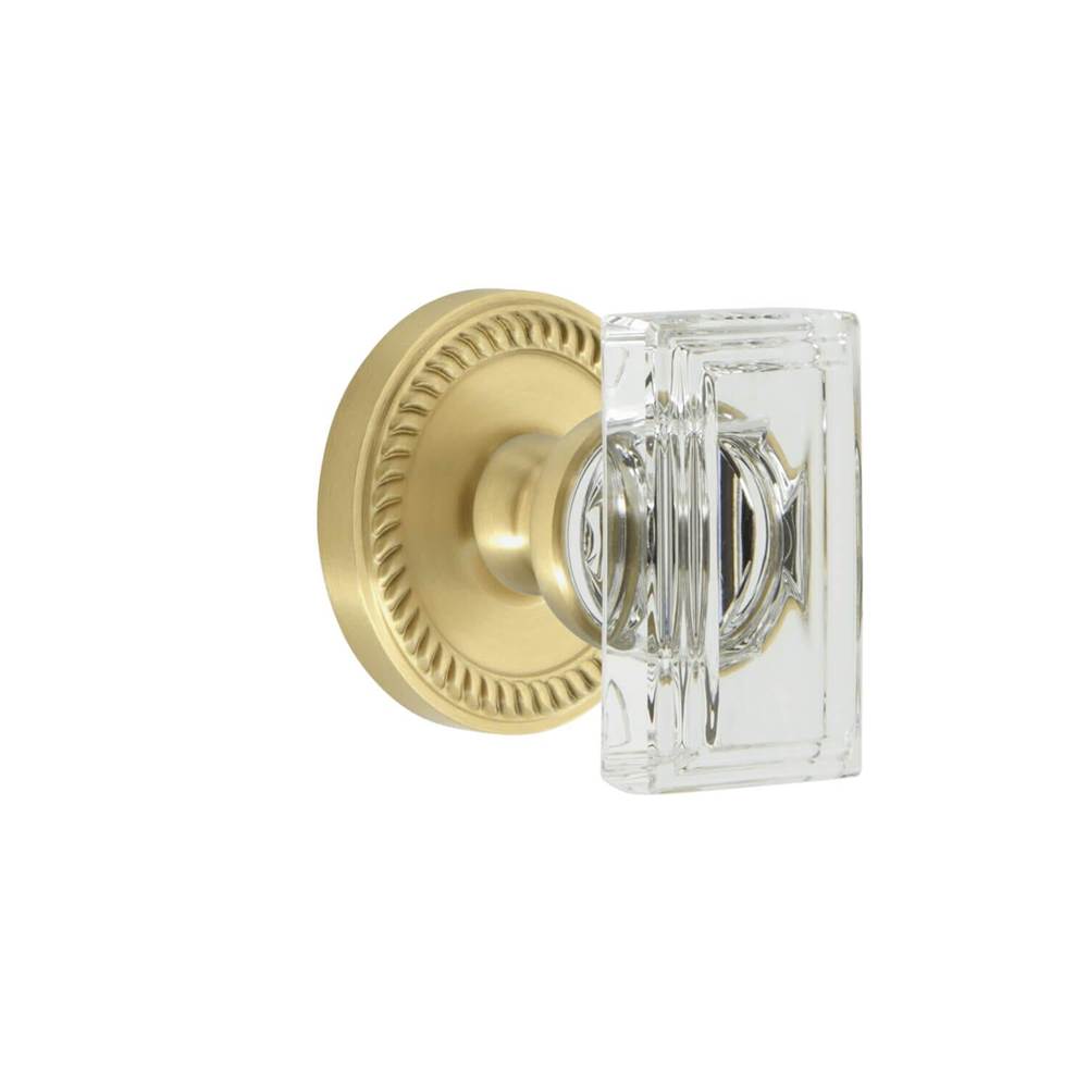 Grandeur Hardware Newport Rosette Double Dummy with Carre Crystal Knob in Satin Brass