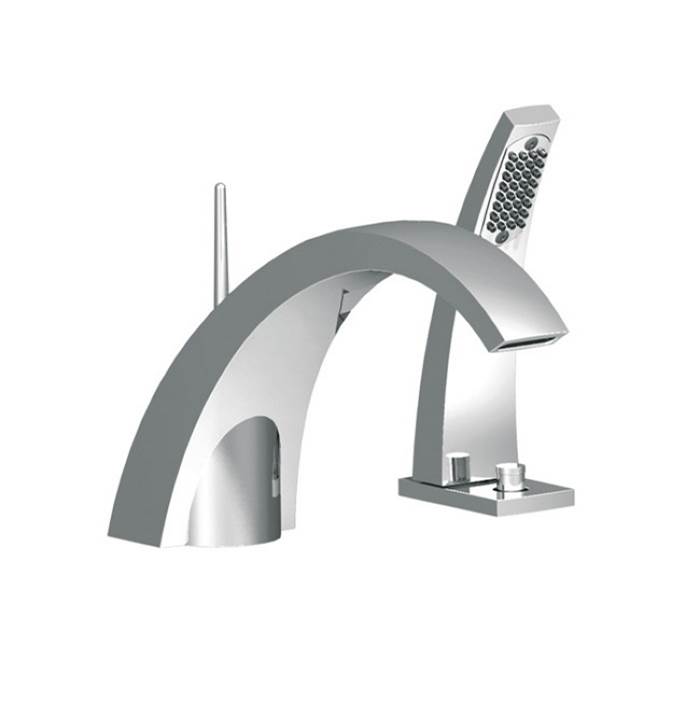 Horus Horus New Wave 2-Hole Deck Mounted Tub Filler With Handshower, Champagne Pvd