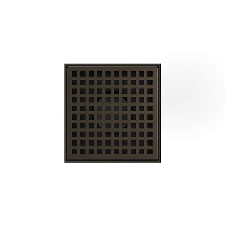 Infinity Drain 5'' x 5'' LQD 5 Squares Pattern Complete Kit in Oil Rubbed Bronze with Cast Iron Drain Body, 2'' Outlet