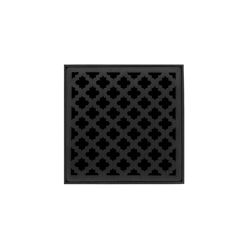 Infinity Drain 5'' x 5'' MD 5 Complete Kit with Moor Pattern Decorative Plate in Matte Black with Cast Iron Drain Body for Hot Mop, 2'' Outlet