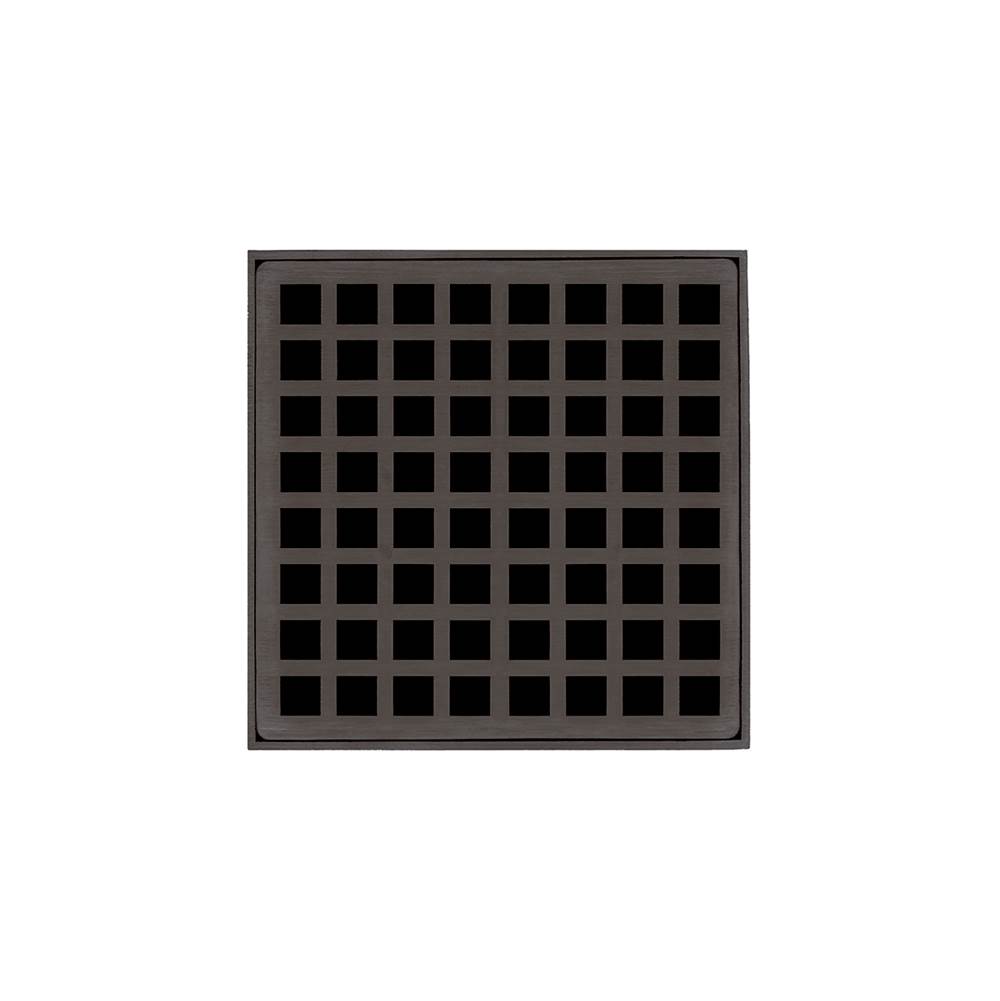 Infinity Drain 5'' x 5'' QDB 5 Complete Kit with Squares Pattern Decorative Plate in Oil Rubbed Bronze with Stainless Steel Bonded Flange Drain Body, 2'' No Hub Outlet