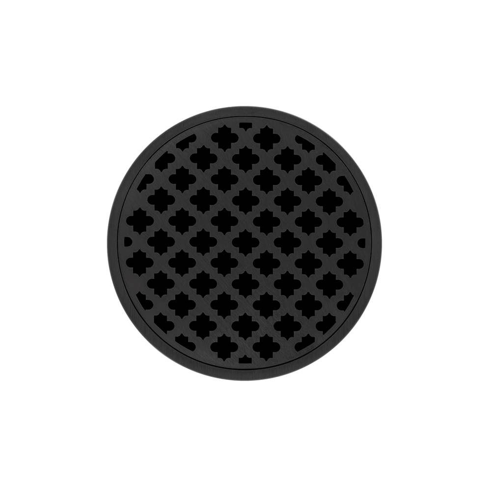 Infinity Drain 5'' Round RMD 5 Complete Kit with Moor Pattern Decorative Plate in Matte Black with ABS Drain Body, 2'' Outlet