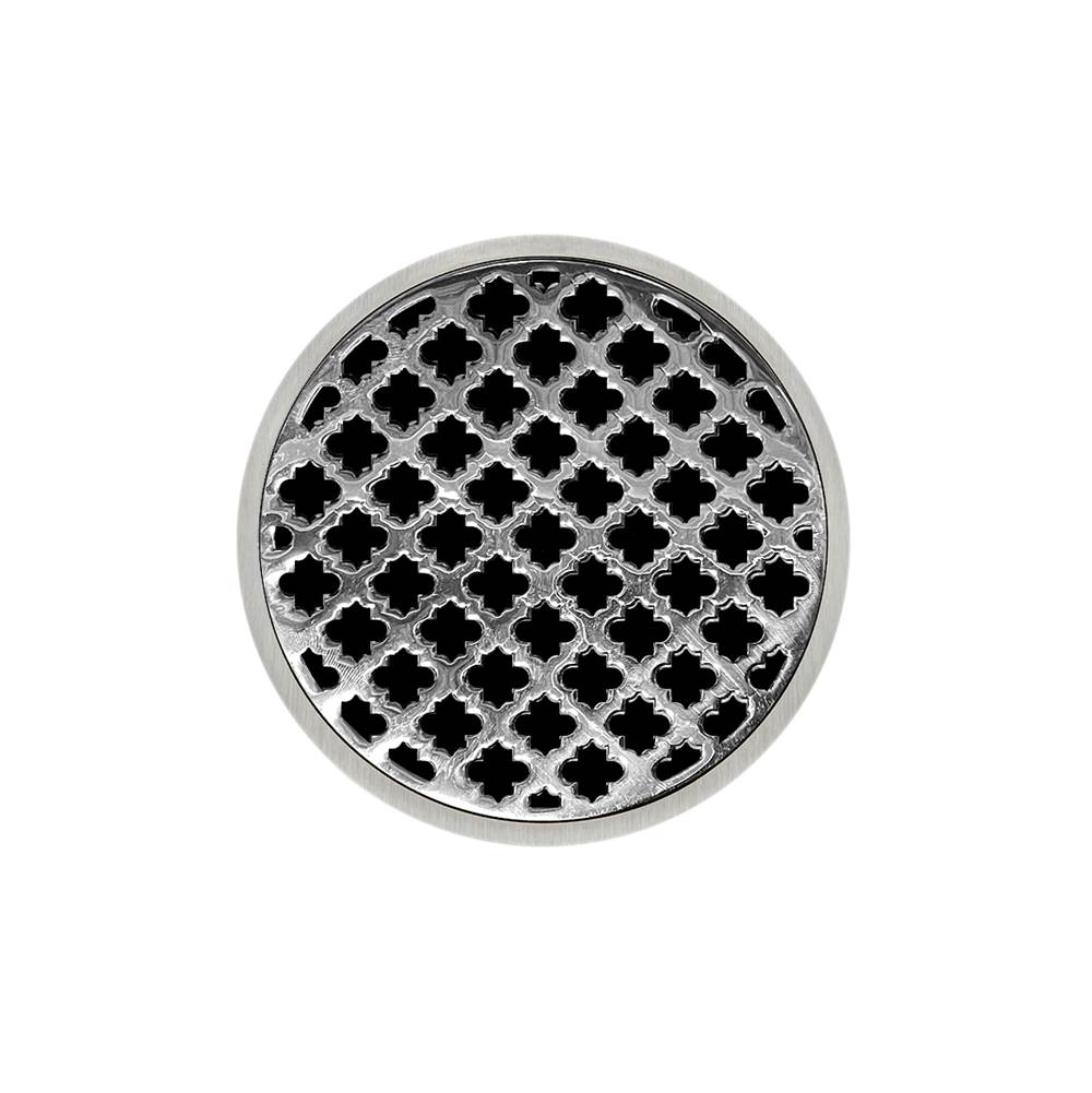 Infinity Drain 5'' Round RMD 5 Complete Kit with Moor Pattern Decorative Plate in Polished Stainless with ABS Drain Body, 2'' Outlet