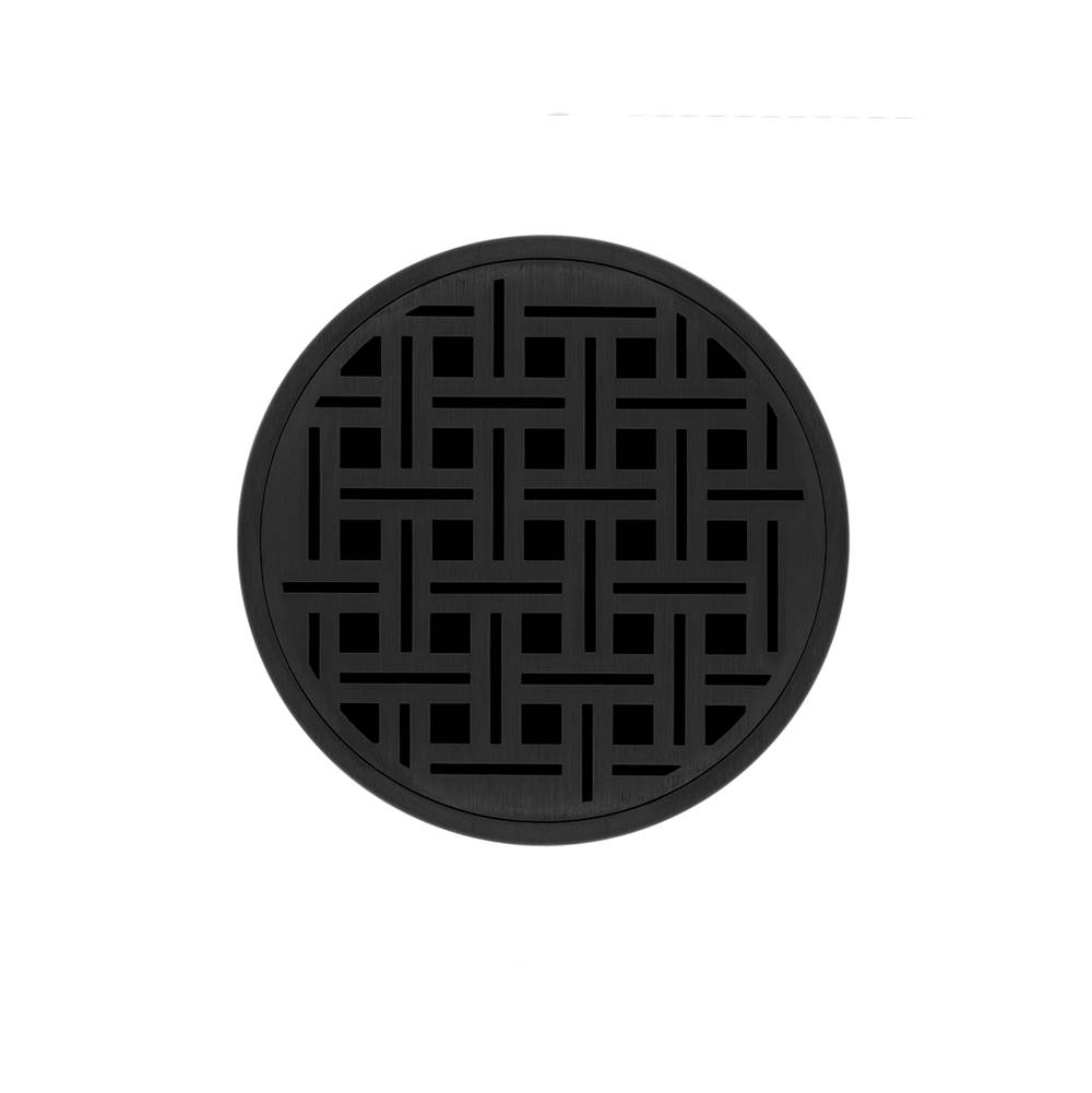 Infinity Drain 5'' Round RVD 5 High Flow Complete Kit with Weave Pattern Decorative Plate in Matte Black with PVC Drain Body, 3'' Outlet