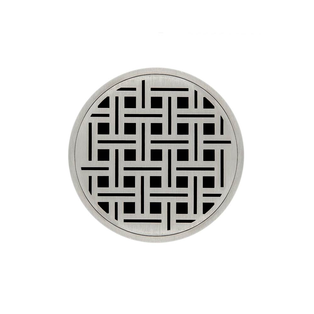 Infinity Drain 5'' Round RVDB 5 Complete Kit with Weave Pattern Decorative Plate in Satin Stainless with ABS Bonded Flange Drain Body, 2'', 3'' and 4'' Outlet