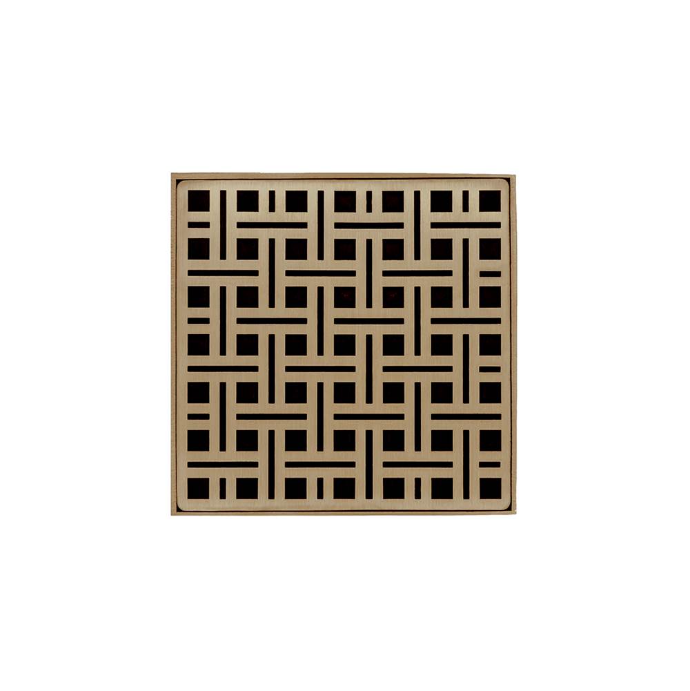 Infinity Drain 5'' x 5'' VD 5 High Flow Complete Kit with Weave Pattern Decorative Plate in Satin Bronze with ABS Drain Body, 3'' Outlet