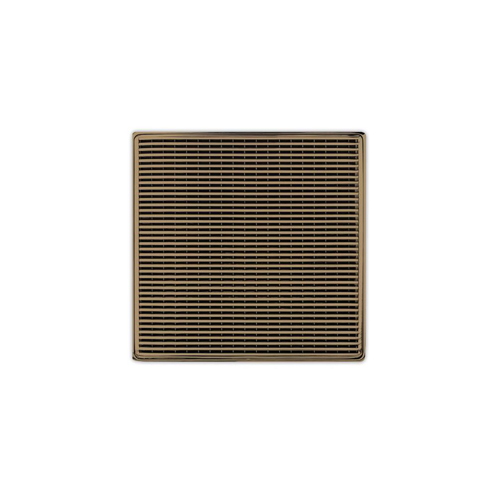 Infinity Drain 5'' x 5'' WDB 5 Complete Kit with Wedge Wire Pattern Decorative Plate in Satin Bronze with PVC Bonded Flange Drain Body, 2'', 3'' and 4'' Outlet