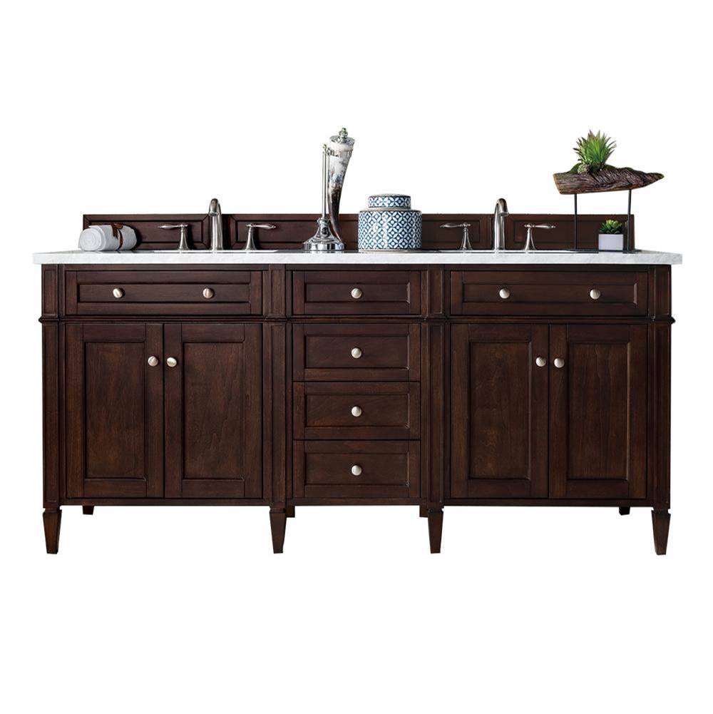 James Martin Vanities Brittany 72'' Burnished Mahogany Double Vanity w/ 3 CM Arctic Fall Solid Surface Top
