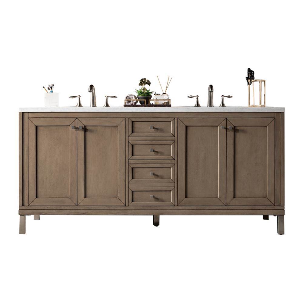 James Martin Vanities Chicago 72'' Double Vanity, Whitewashed Walnut w/ 3 CM Arctic Fall Solid Surface Top