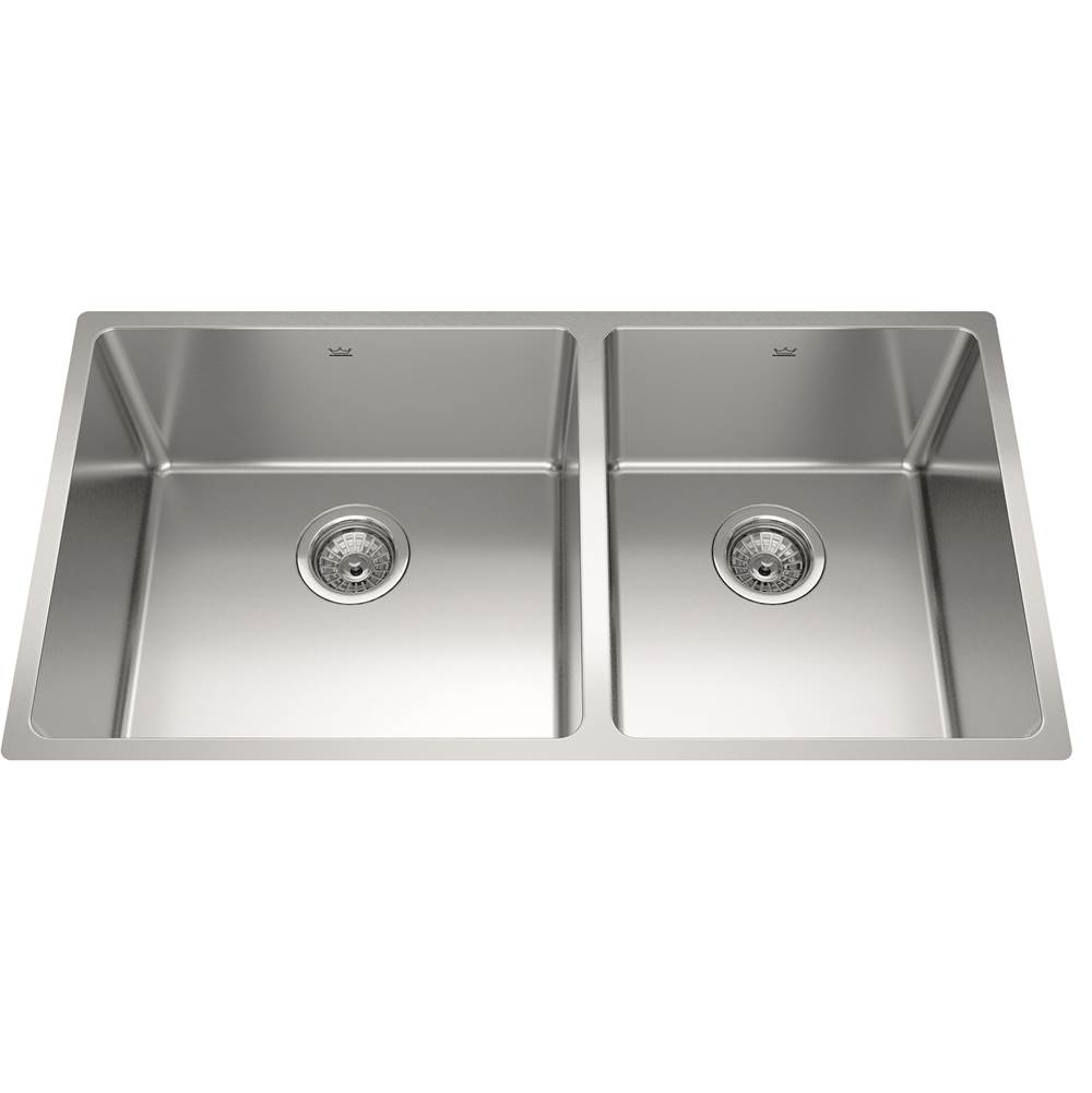 Kindred Brookmore 34.5-in LR x 18.2-in FB x 9-in DP Undermount Double Bowl Stainless Steel Sink, BCU1835R-9N