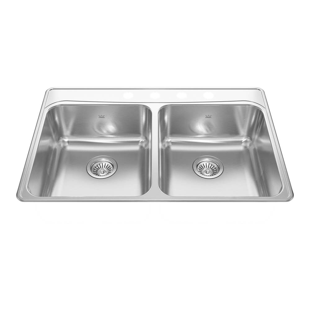 Kindred Creemore 33-in LR x 22-in FB x 8-in DP Drop In Double Bowl 3-Hole Stainless Steel Kitchen Sink, FCDLA3322-8-3CBN
