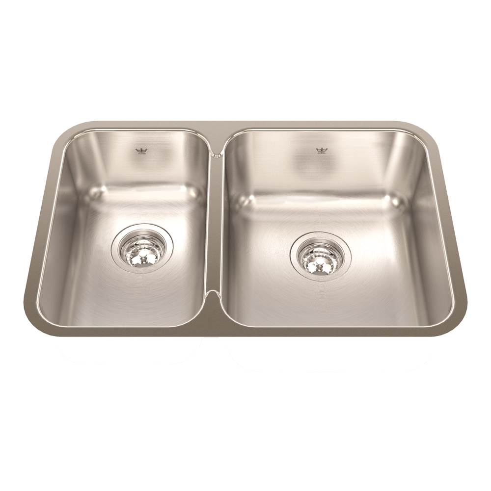 Kindred Steel Queen 26.88-in LR x 17.75-in FB x 8-in DP Undermount Double Bowl Stainless Steel Kitchen Sink, QCUA1827L-8N