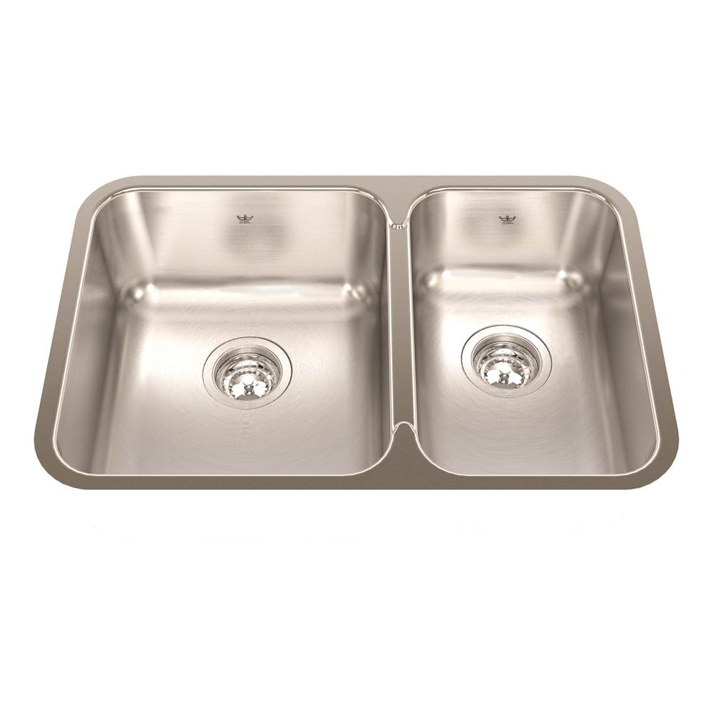 Kindred Steel Queen 26.88-in LR x 17.75-in FB x 8-in DP Undermount Double Bowl Stainless Steel Kitchen Sink, QCUA1827R-8N