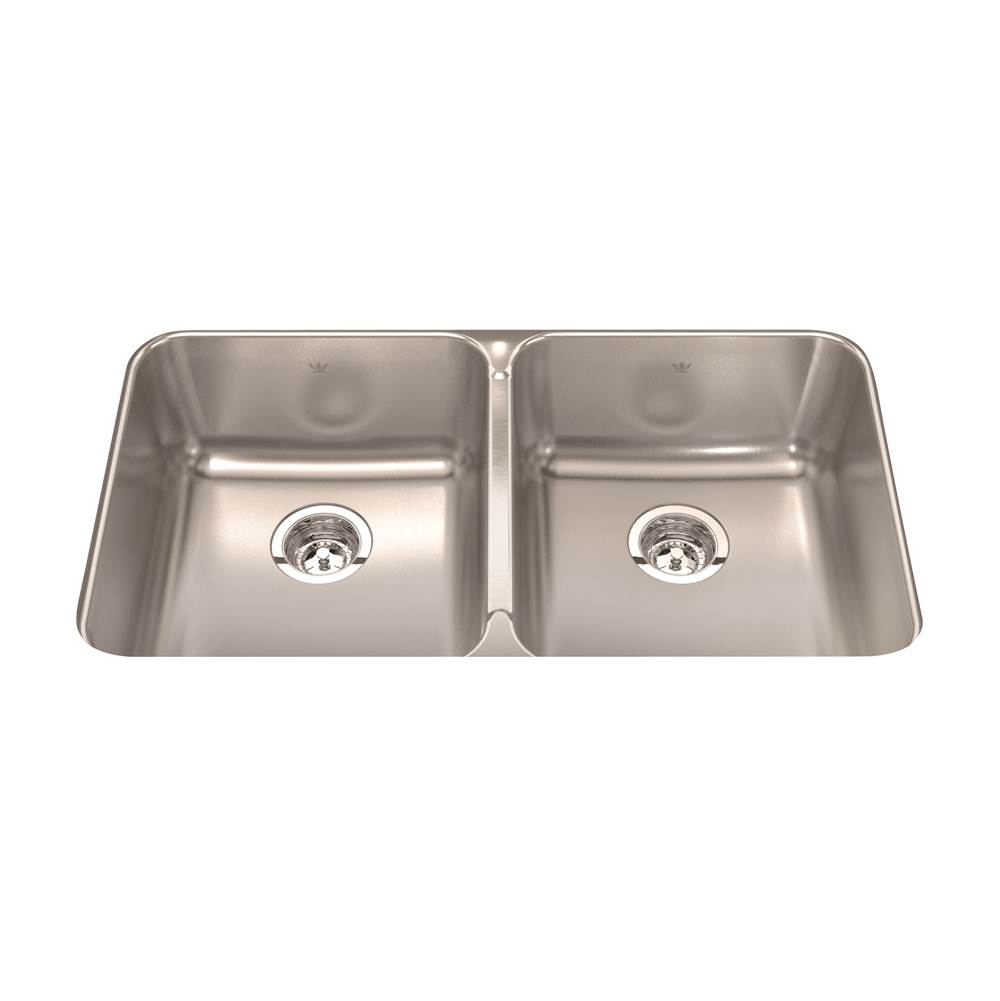 Kindred Steel Queen 32.88-in LR x 18.75-in FB x 8-in DP Undermount Double Bowl Stainless Steel Kitchen Sink, QDUA1933-8N
