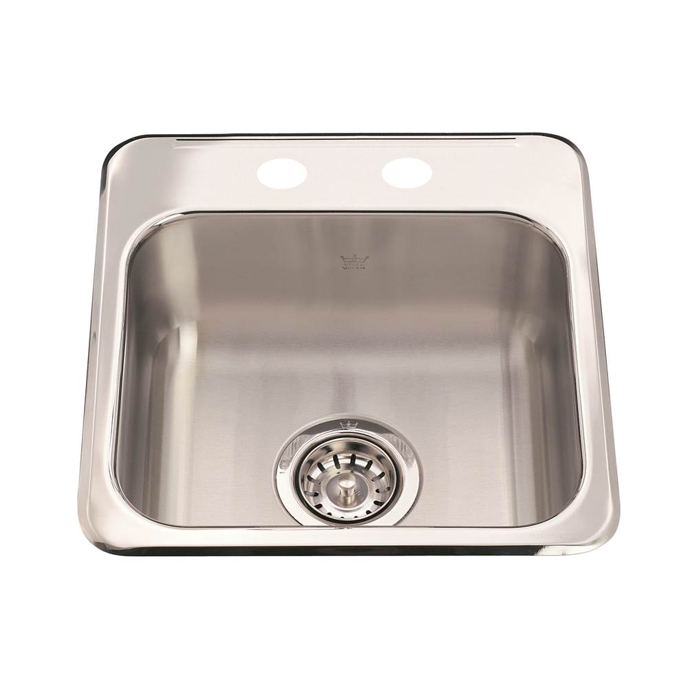 Kindred Utility Collection 15.13-in LR x 15.44-in FB x 6-in DP Drop In Single Bowl 2-Hole Stainless Steel Hospitality Sink, QSL1515-6-2N