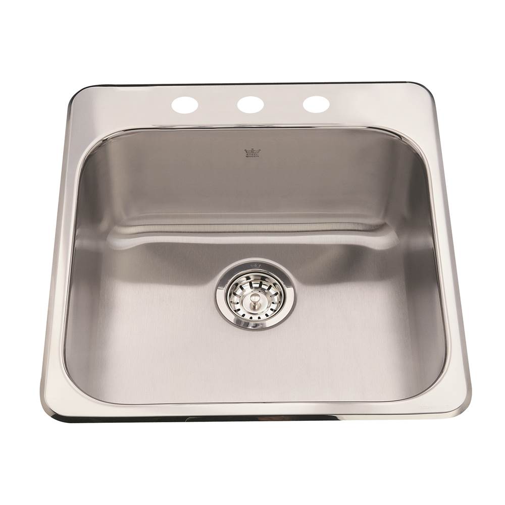 Kindred Steel Queen 20-in LR x 20.5-in FB x 7-in DP Drop In Single Bowl 3-Hole Stainless Steel Kitchen Sink, QSL2020-7-3N