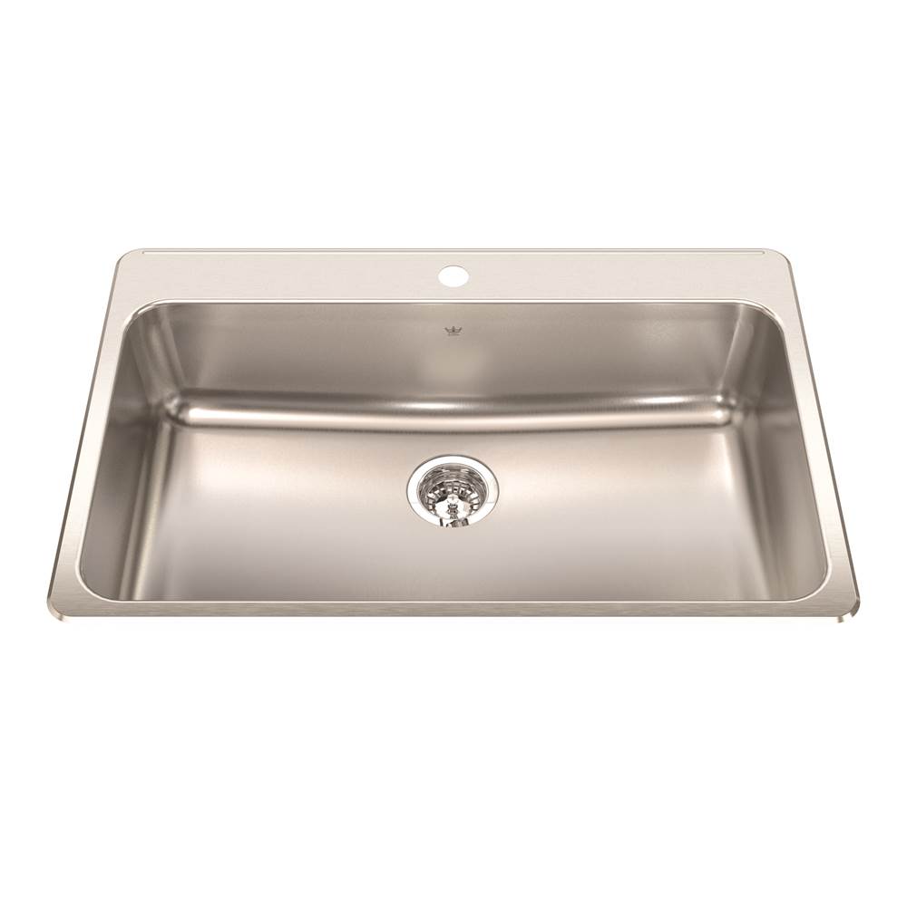 Kindred Steel Queen 33.38-in LR x 22-in FB x 8-in DP Drop In Single Bowl 1-Hole Stainless Steel Kitchen Sink, QSLA2233-8-1N