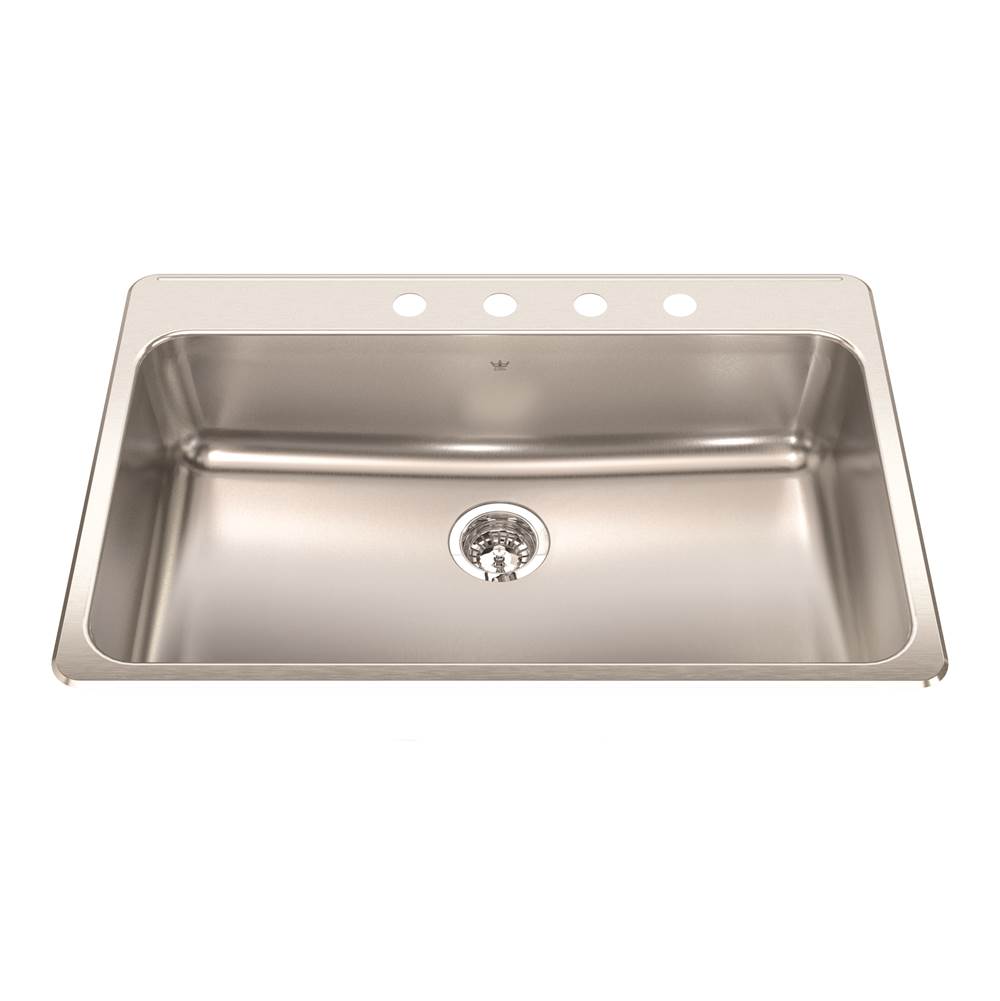 Kindred Steel Queen 33.38-in LR x 22-in FB x 8-in DP Drop In Single Bowl 4-Hole Stainless Steel Kitchen Sink, QSLA2233-8-4N