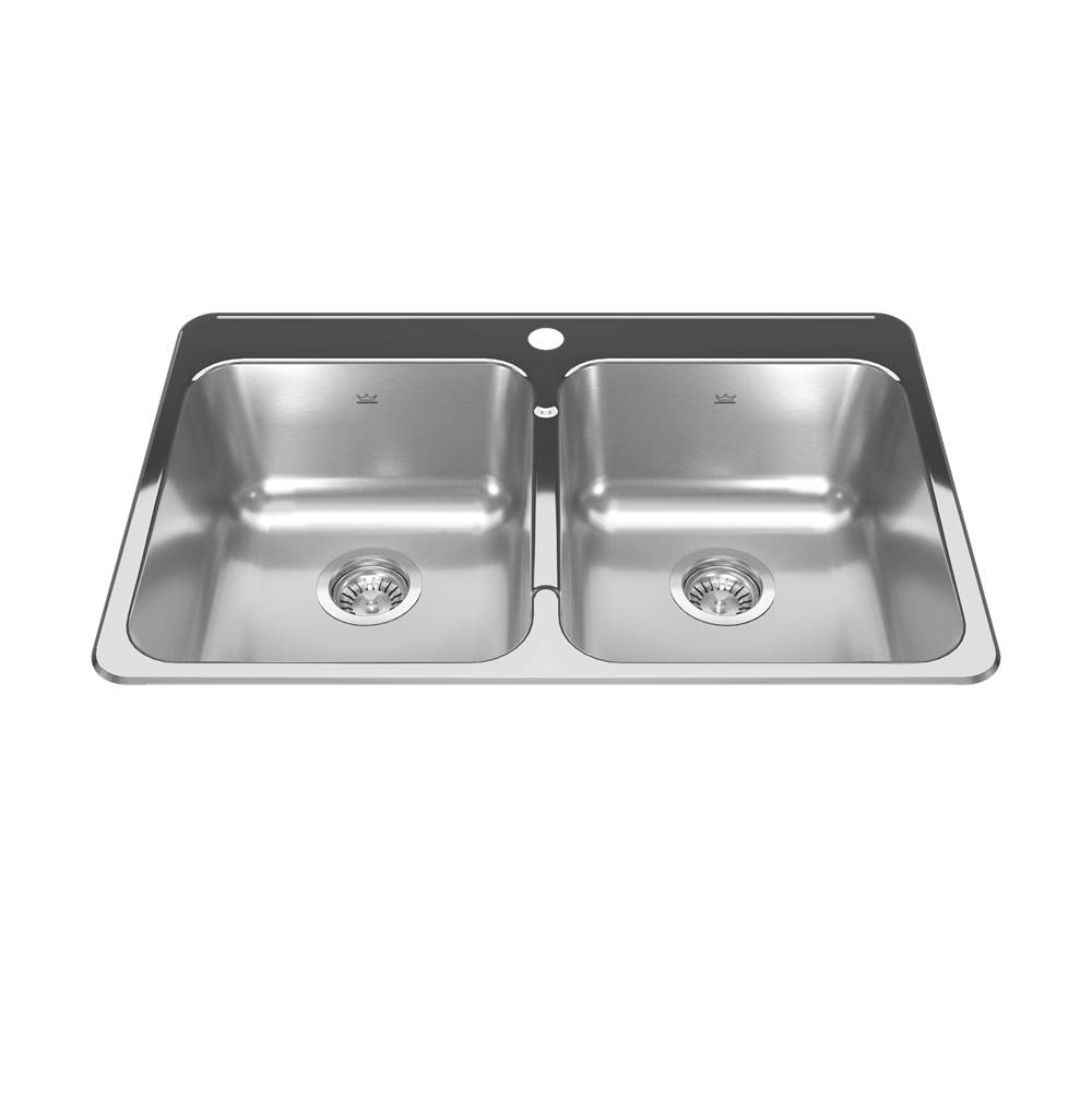 Kindred Reginox 31.25-in LR x 20.5-in FB x 7-in DP Drop In Double Bowl 1-Hole Stainless Steel Kitchen Sink, RDL2031-1N