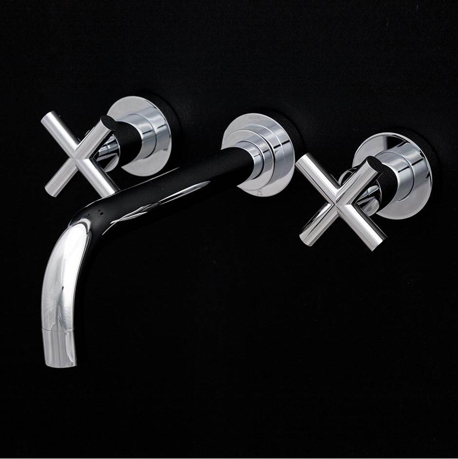 Lacava ROUGH - Wall-mount three-hole faucet with three-hole faucet with two cross handles, no backplate, spout 6''.