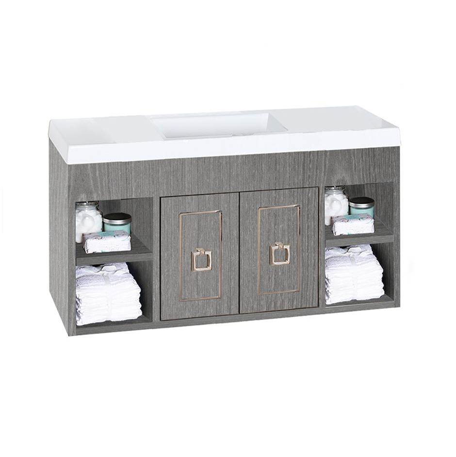 Lacava Wall-mount under-counter vanity with open cubby on both sides  with an adjustable shelf