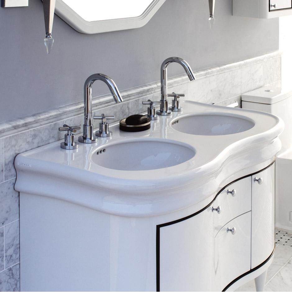 Lacava Wall-mount or vanity top double-bowl porcelain Bathroom Sink with an overflow