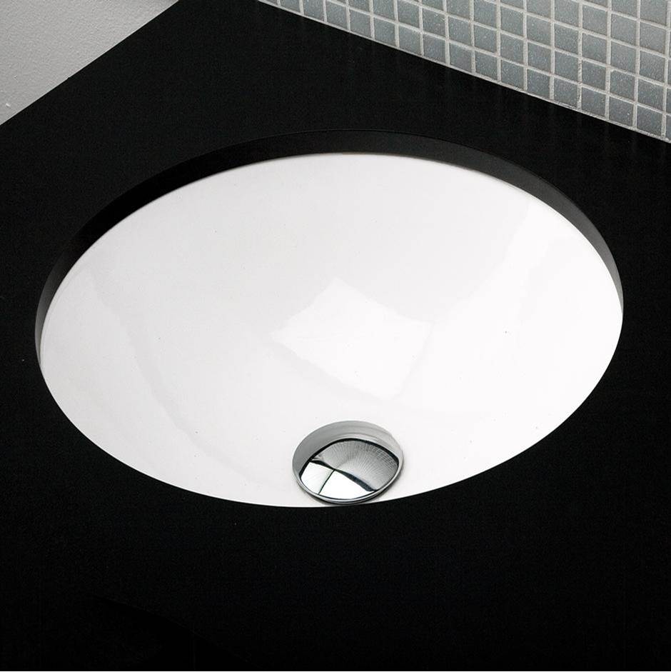 Lacava Under-counter porcelain Bathroom Sink with an overflow. Unglazed exterior. DIAM: 17 1/8'' H: 7''