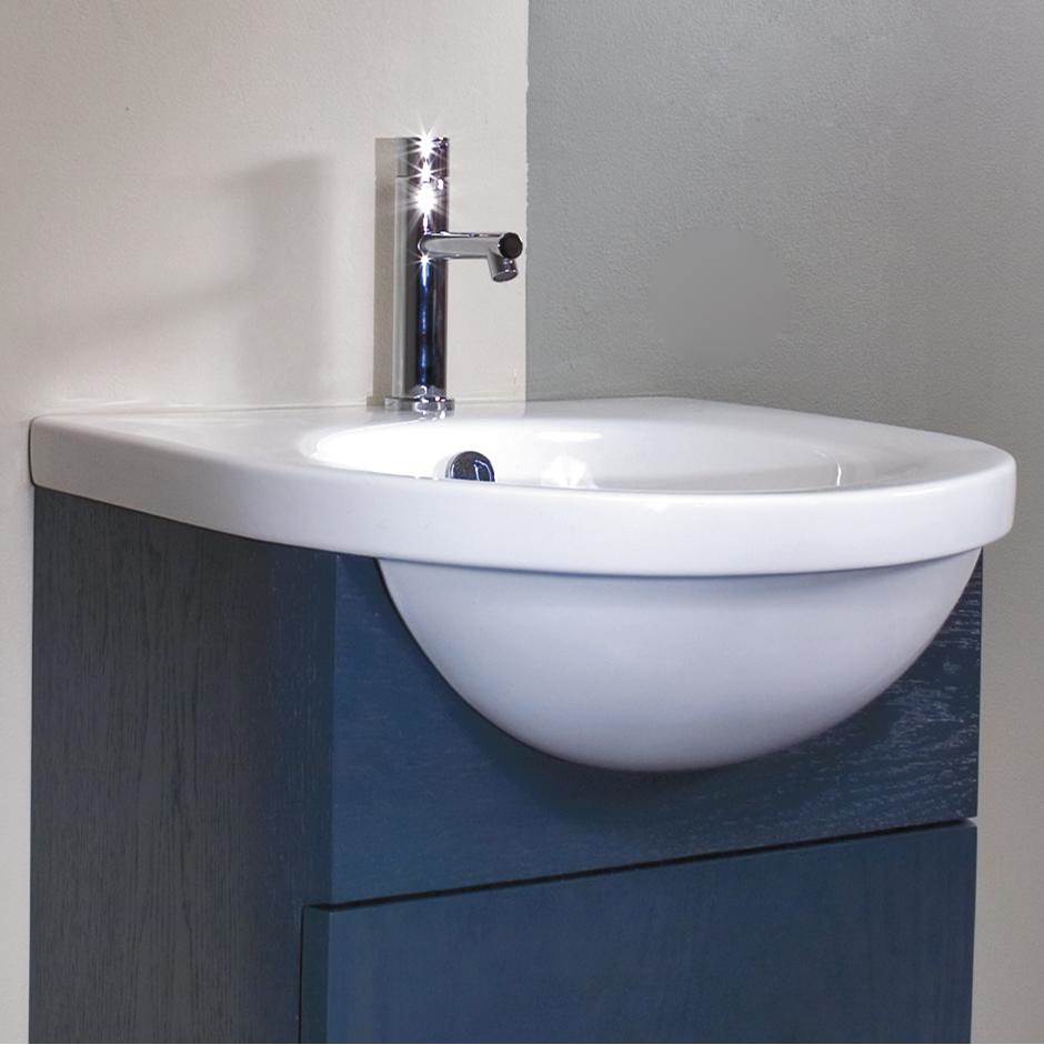 Lacava Wall-mount or semi-recessed porcelain Bathroom Sink with an overflow, unfinished back. 20''W x 20 1/4''D x 7''H, one faucet hole.