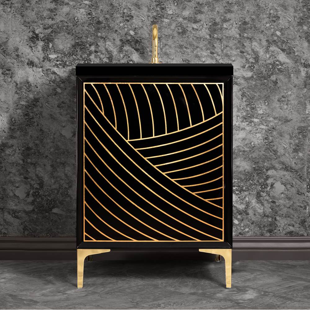 Linkasink Lateen 24'' Wide Black Vanity with Hand Applied Metal Leaf and Polished Brass Hardware, 24'' x 22'' x 33.5'' (without vanity top)