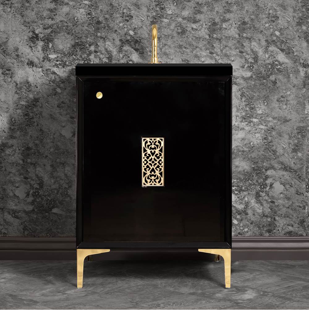 Linkasink Frame 24'' Wide Black Vanity with Polished Brass Filigree Grate and Legs, 24'' x 22'' x 33.5'' (without vanity top)