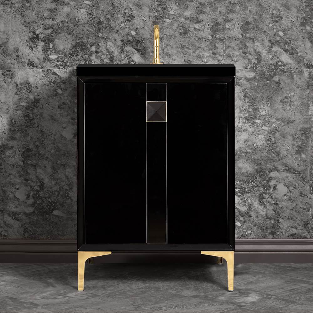 Linkasink TUXEDO with 3'' Artisan Glass Prism Hardware 24'' Wide Vanity, Black, Polished Brass Hardware, 24'' x 22'' x 33.5'' (without vanity top)
