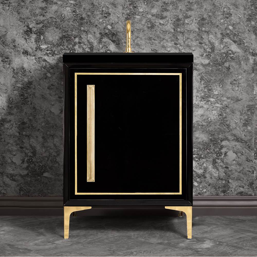 Linkasink LINEA with 18'' Artisan Glass Prism Hardware 24'' Wide Vanity, Black, Polished Brass Hardware, 24'' x 22'' x 33.5'' (without vanity top)