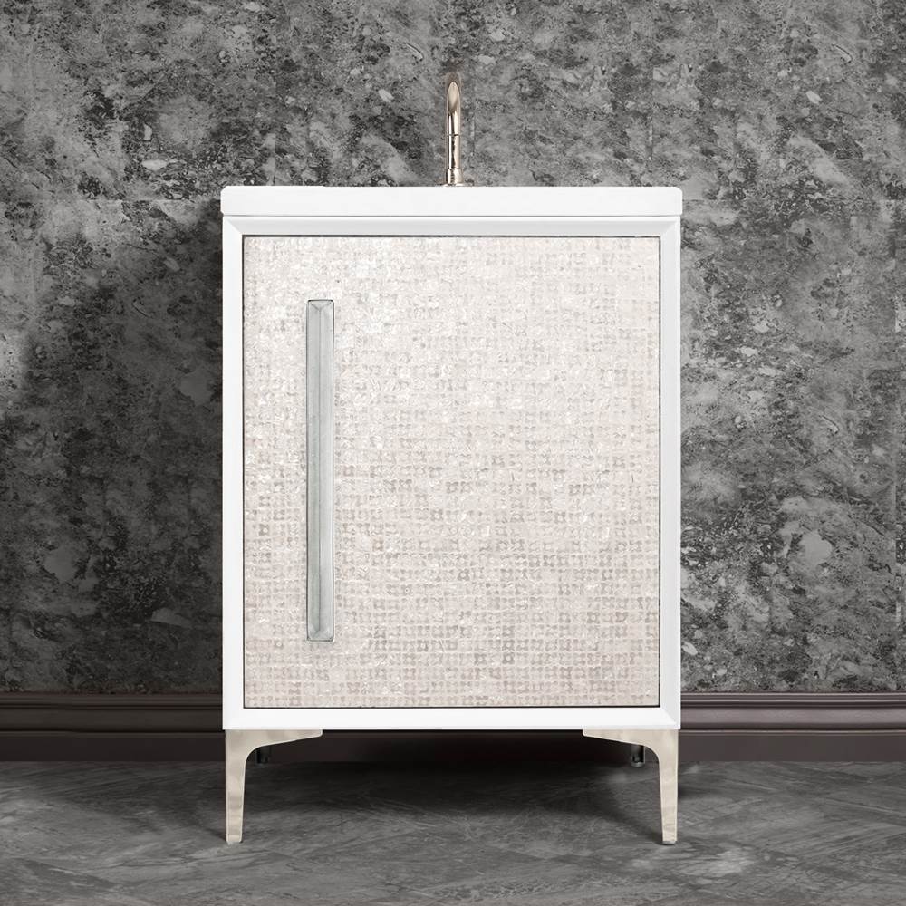 Linkasink MOTHER OF PEARL with 18'' Artisan Glass Prism Hardware 24'' Wide Vanity, White, Polished Nickel Hardware, 24'' x 22'' x 33.5'' (without vanity top)