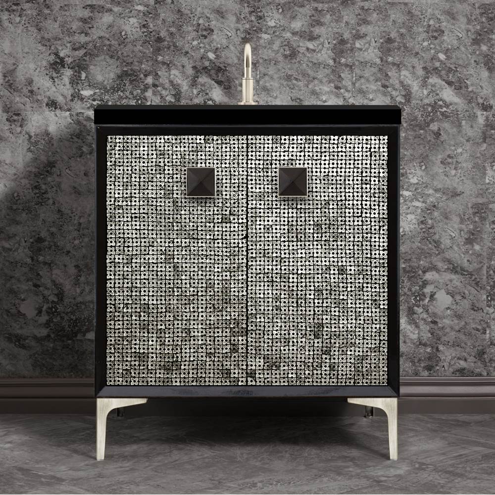 Linkasink MOTHER OF PEARL with 3'' Artisan Glass Prism Hardware 30'' Wide Vanity, Black, Satin Nickel Hardware, 30'' x 22'' x 33.5'' (without vanity top)