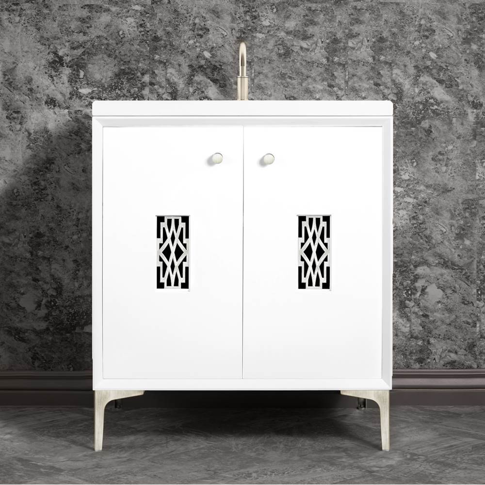 Linkasink Frame 30'' Wide White Vanity with Satin Nickel Deco Grate and Legs