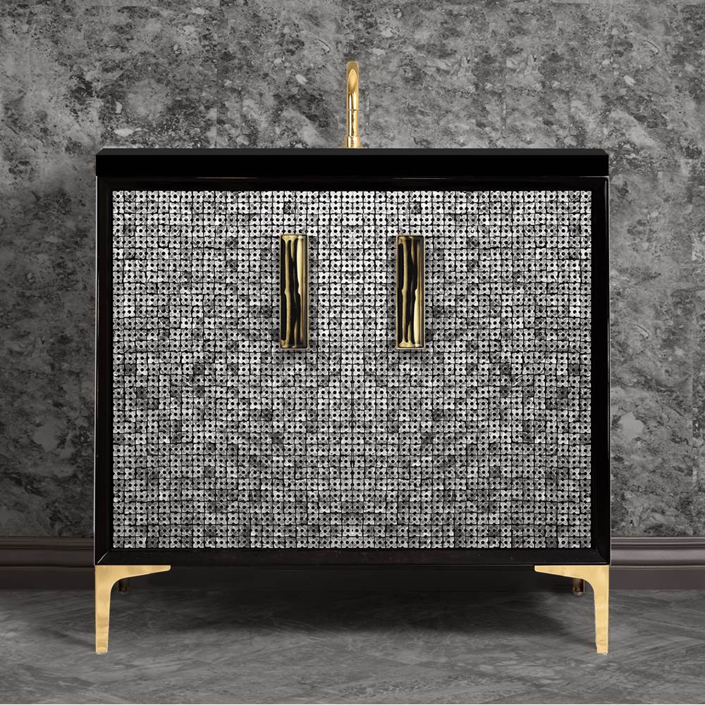 Linkasink MOTHER OF PEARL with 8'' Artisan Glass Prism Hardware 36'' Wide Vanity, Black, Polished Brass Hardware, 36'' x 22'' x 33.5'' (without vanity top)