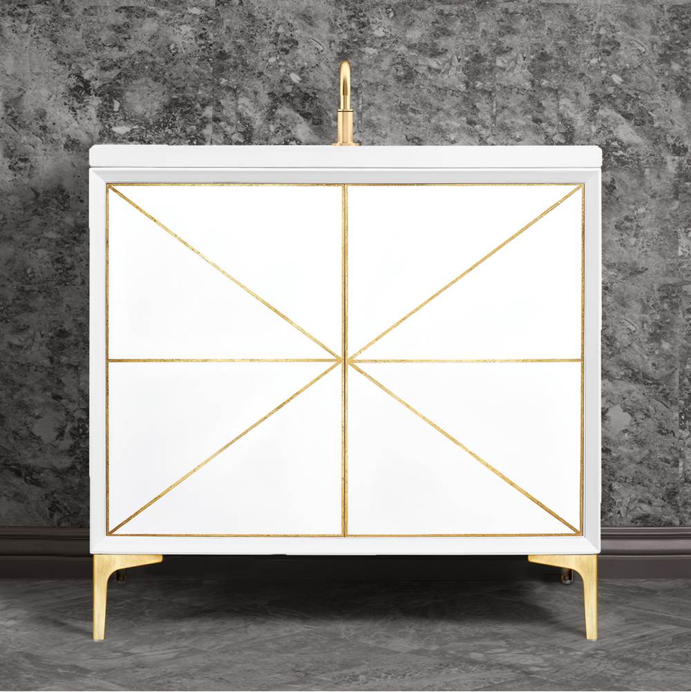 Linkasink Divergence 36'' Wide White Vanity with Hand Applied Metal Leaf and Satin Brass Hardware