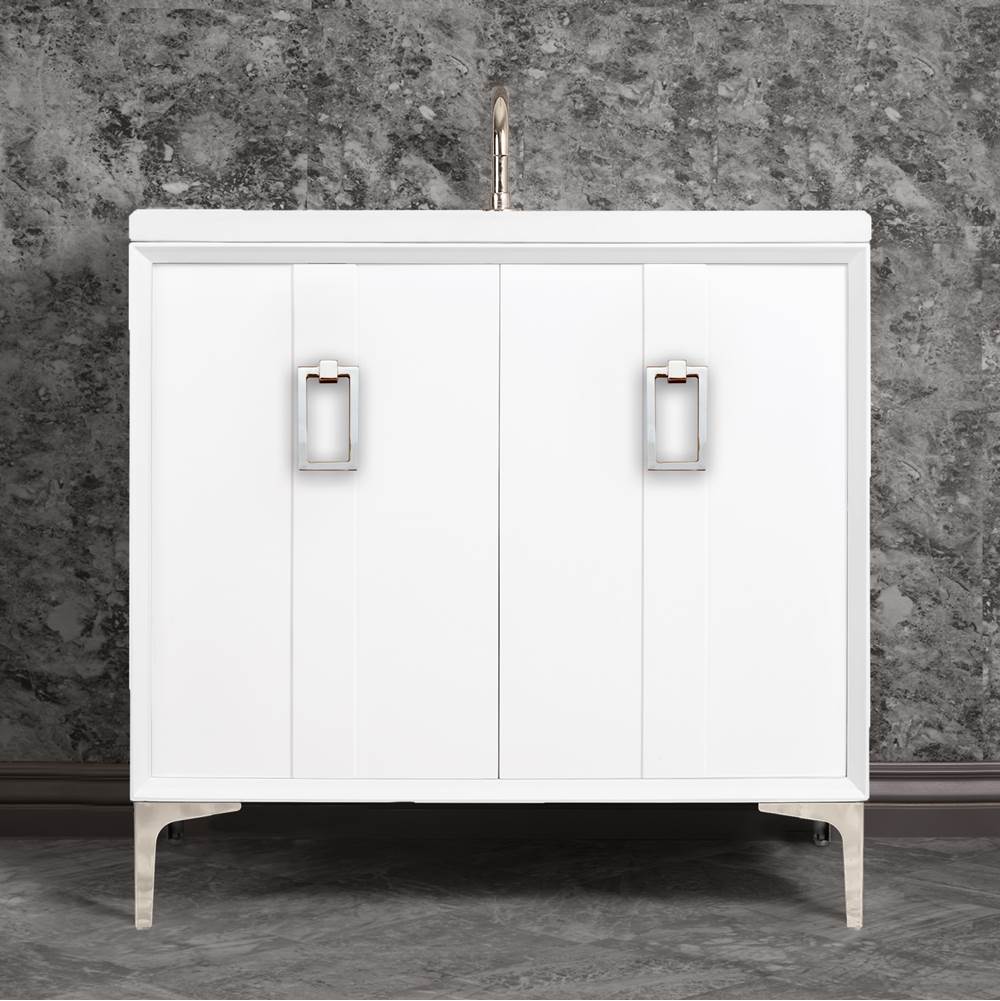 Linkasink Tuxedo 36'' Wide White Vanity with Polished Nickel Coach Pull and Hardware