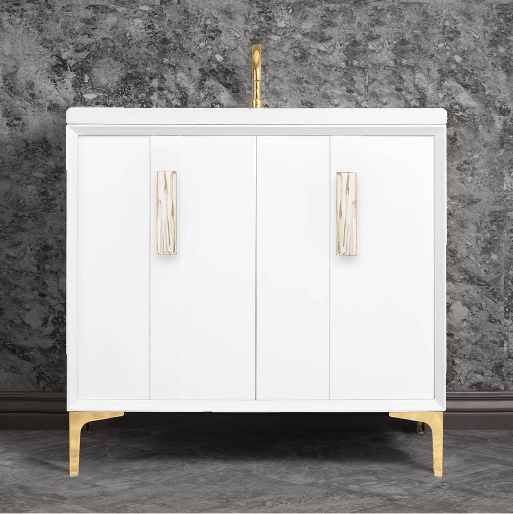 Linkasink TUXEDO with 8'' Artisan Glass Prism Hardware 36'' Wide Vanity, White, Polished Brass Hardware, 36'' x 22'' x 33.5'' (without vanity top)