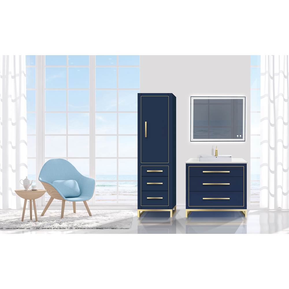 Madeli 20''W Estate Linen Cabinet, Sapphire. Free Standing, Right Hinged Door. Matte, Black Handle(X4)/S-Leg(X2)/Inlay, 20'' X 18'' X 76''