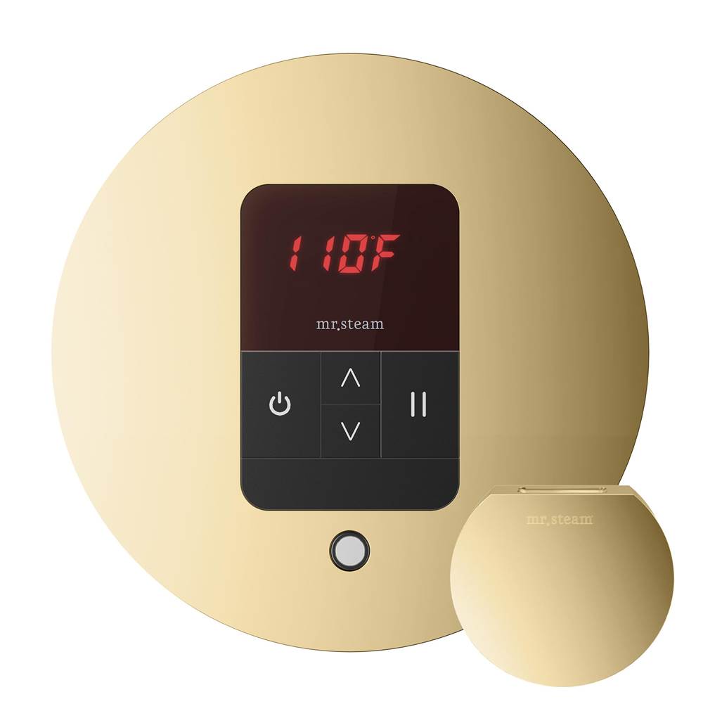Mr. Steam iTempo Steam Shower Control and Aroma Designer SteamHead in Round Polished Brass