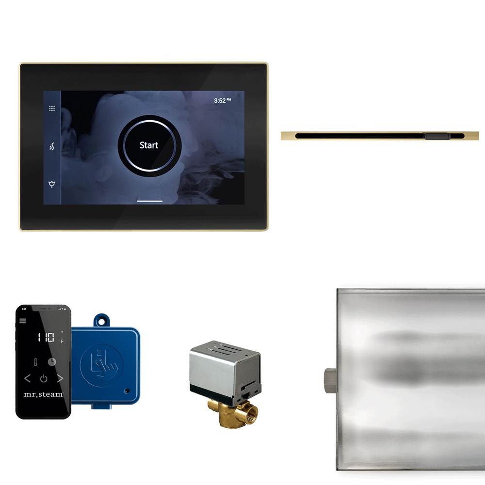 Mr. Steam XButler Linear Steam Shower Control Package with iSteamX Control and Linear SteamHead in Black Satin Brass