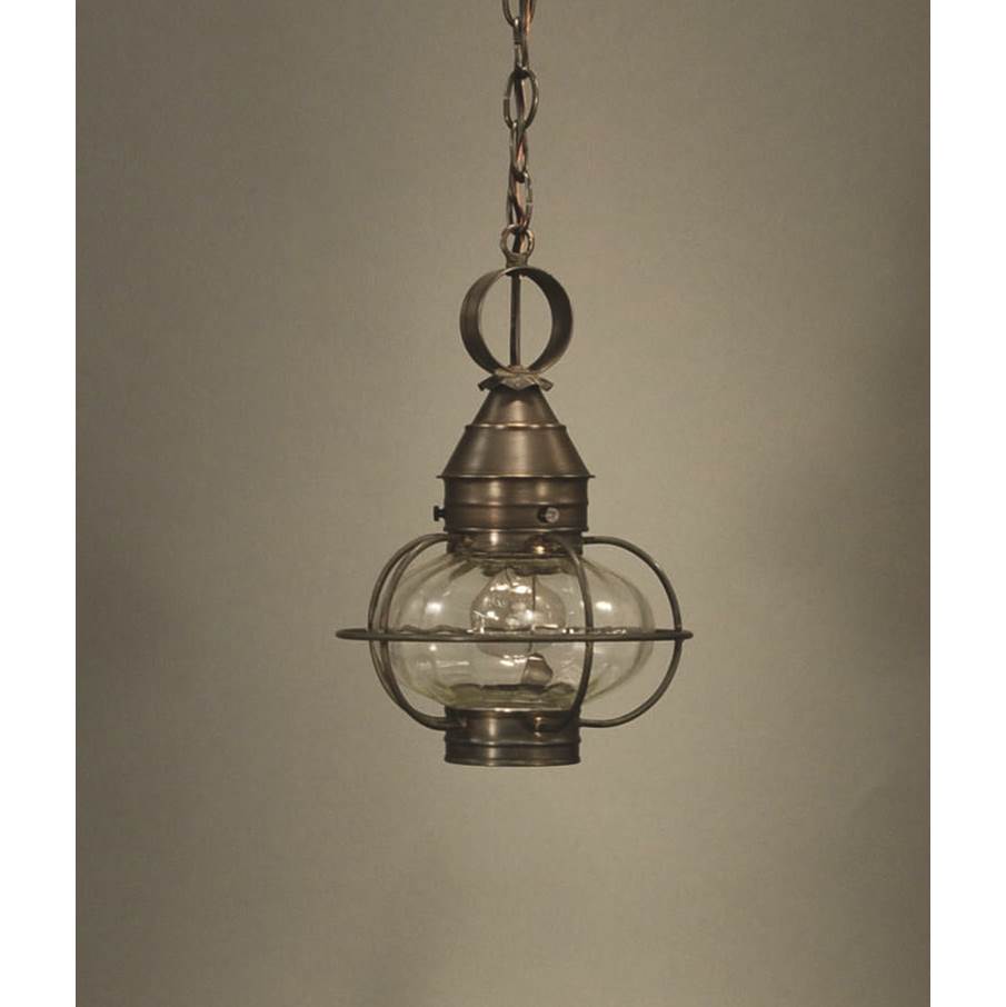 Northeast Lantern Caged Onion Hanging Antique Brass Medium Base Socket Optic Glass