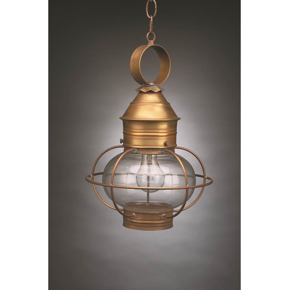 Northeast Lantern Caged Onion Hanging Antique Brass Medium Base Socket Clear Glass