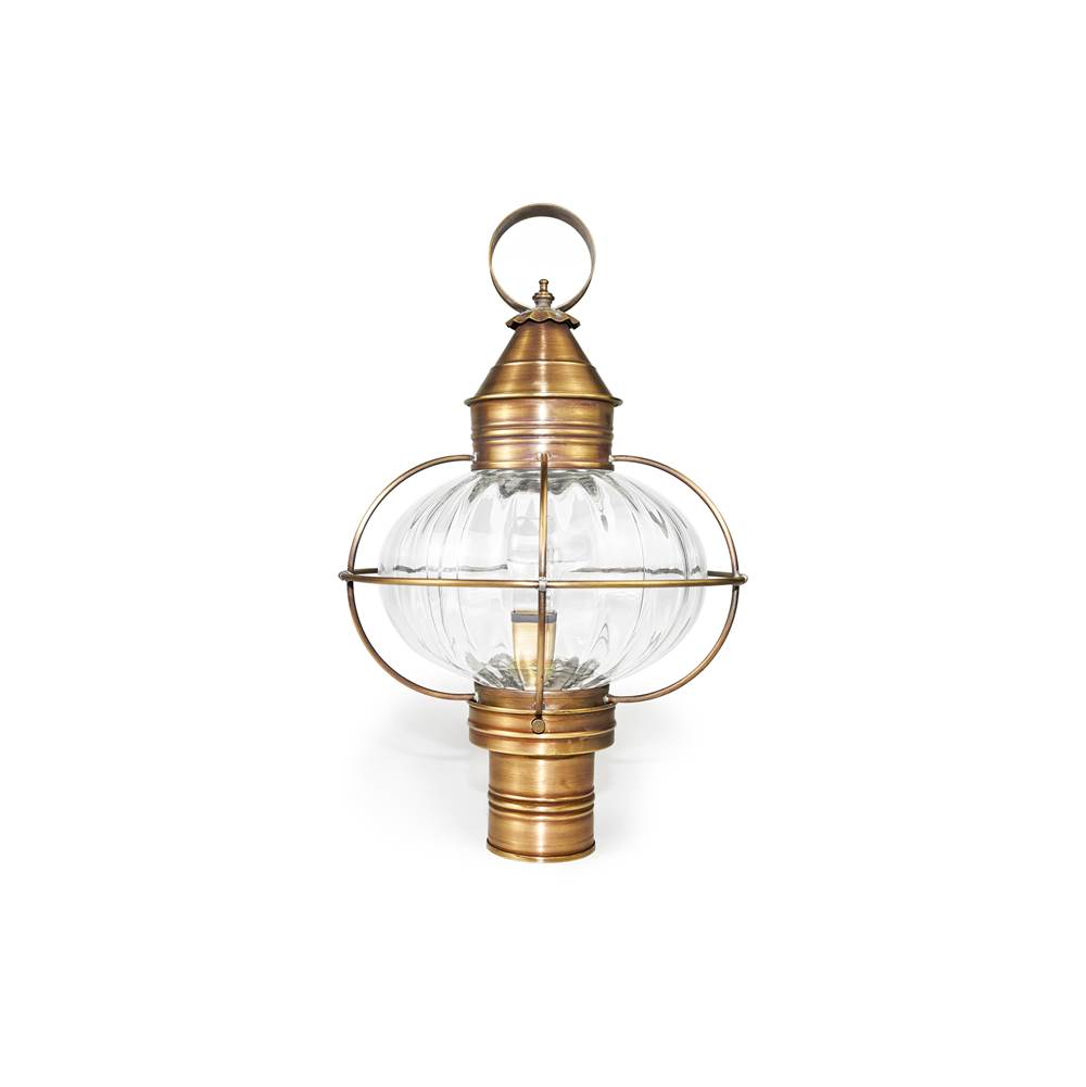 Northeast Lantern Caged Onion Post Antique Brass Medium Base Socket Optic Glass