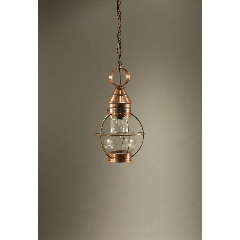 Northeast Lantern Caged Pear Hanging Antique Copper Medium Base Socket Optic Glass