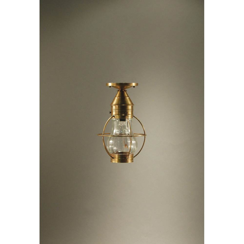 Northeast Lantern Caged Pear Flush Antique Brass Medium Base Socket Optic Glass
