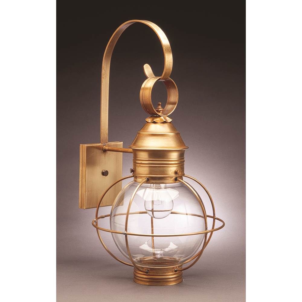 Northeast Lantern Caged Round Wall Antique Brass Medium Base Socket Clear Glass