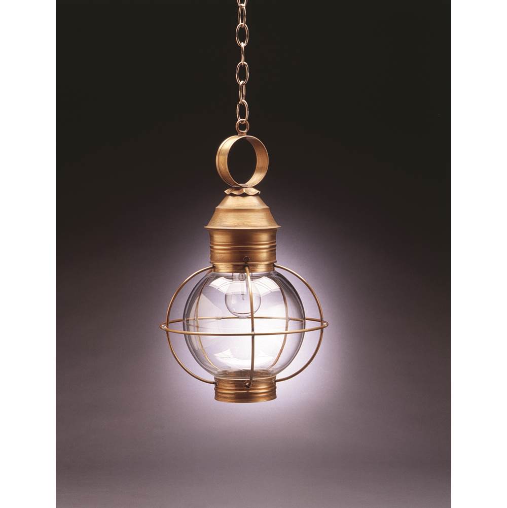 Northeast Lantern Caged Round Hanging Antique Copper Medium Base Socket Clear Glass